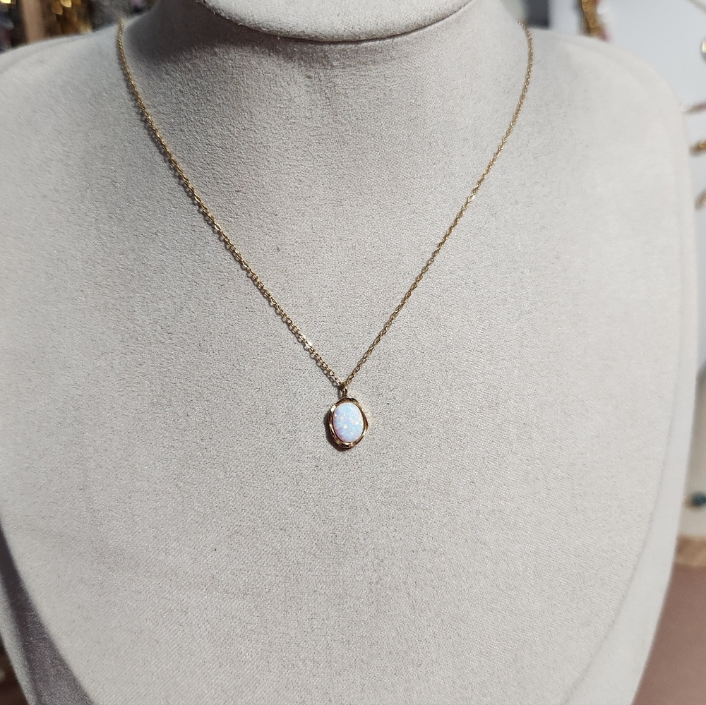 Gold Dainty Opal Necklace